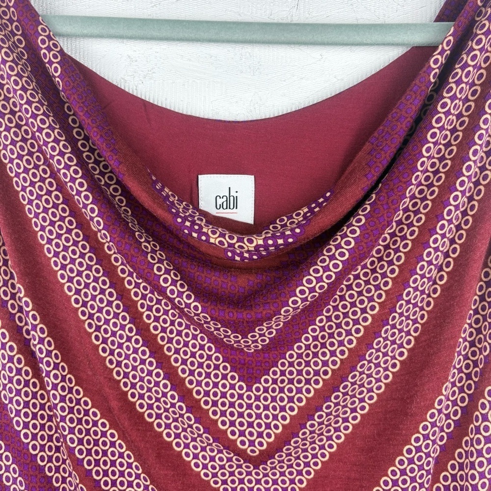 Chic Burgundy Patterned Women's Sleeveless Top Colorful Layered Scoop Neck Small - Picture 3 of 8